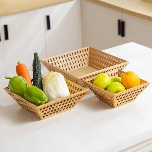 Ensemble de paniers décoratifs en bois perforé pour fruits et légumes