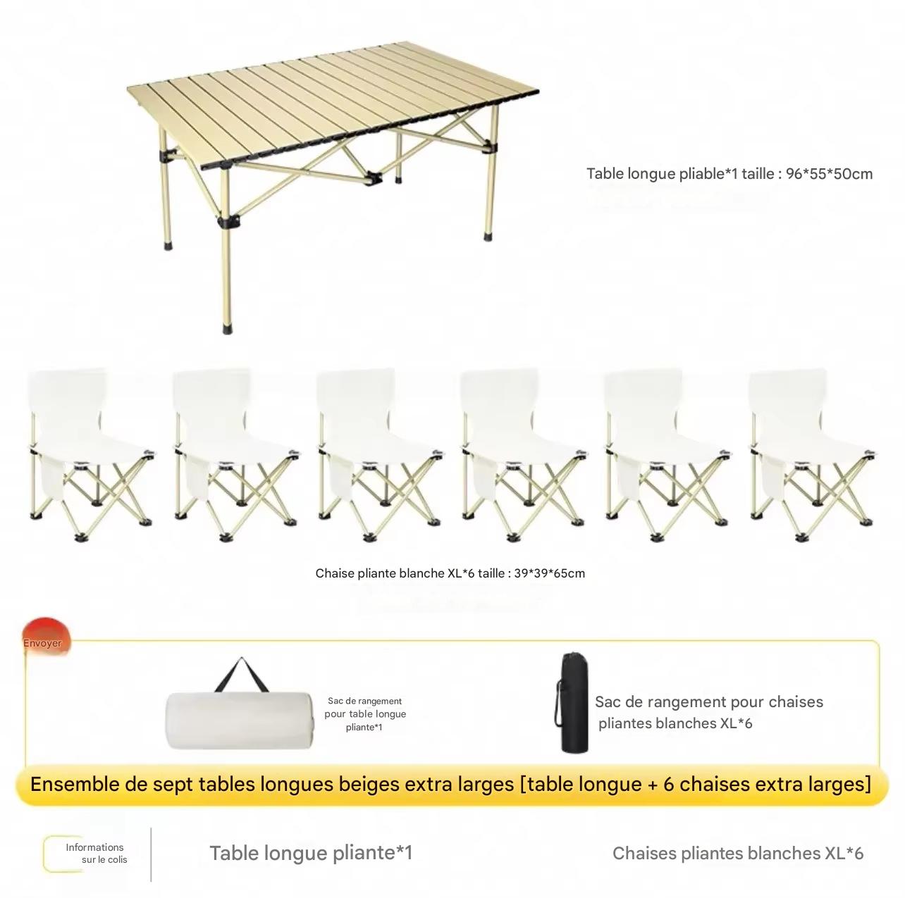 Ensemble Table & 6 Chaises de Camping Pliantes – Portable & Léger