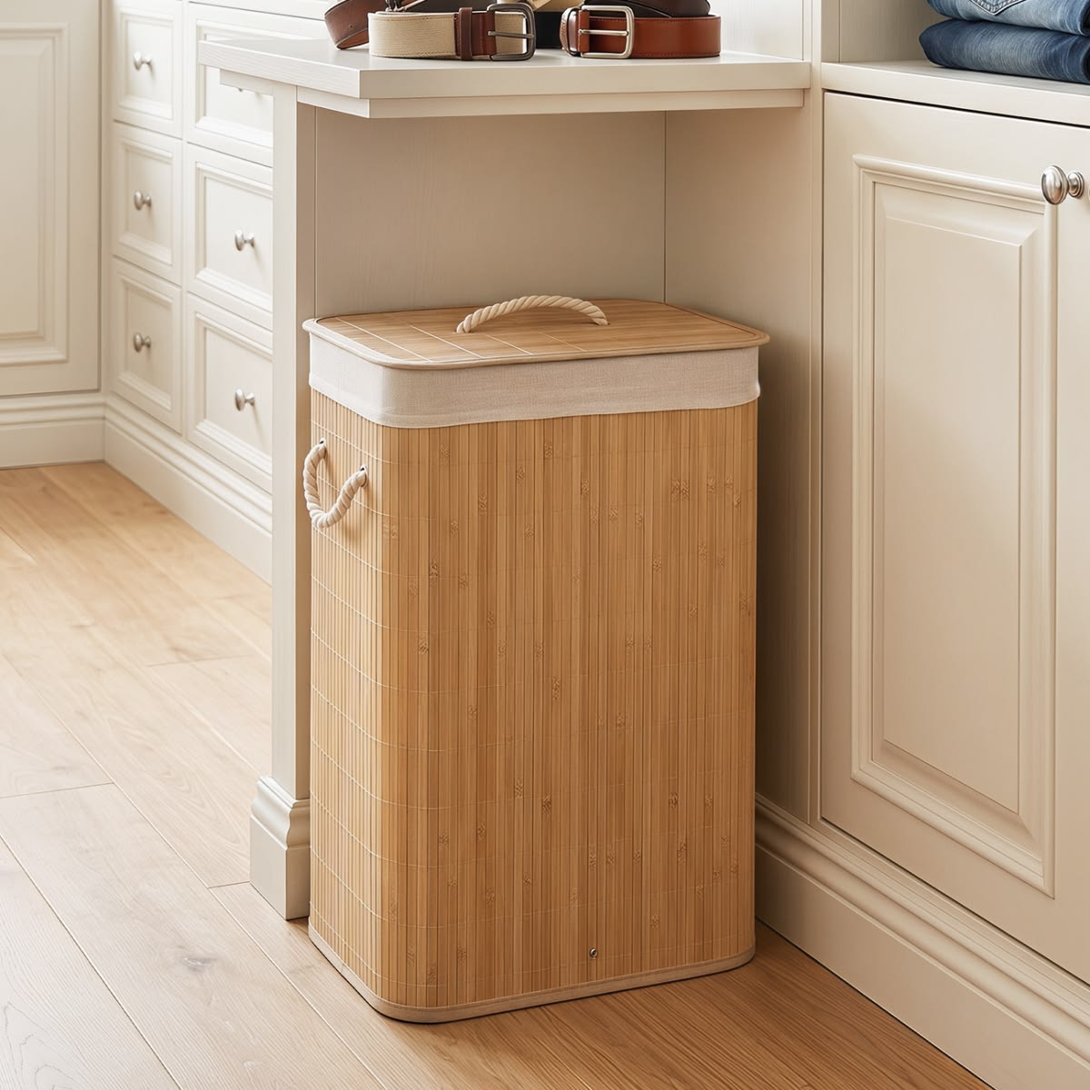 Partagez ce produit Panier à Linge Rectangulaire en Bambou Naturel