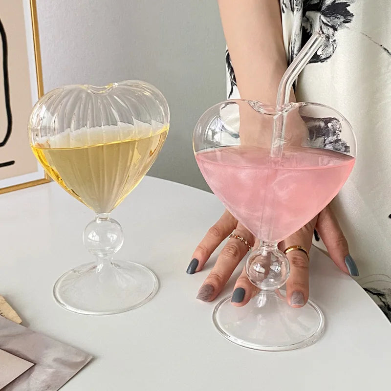 Tasse Créative en Forme de Cœur avec Paille – Verre à Cocktail Haut pour Boissons, Jus & Mélanges