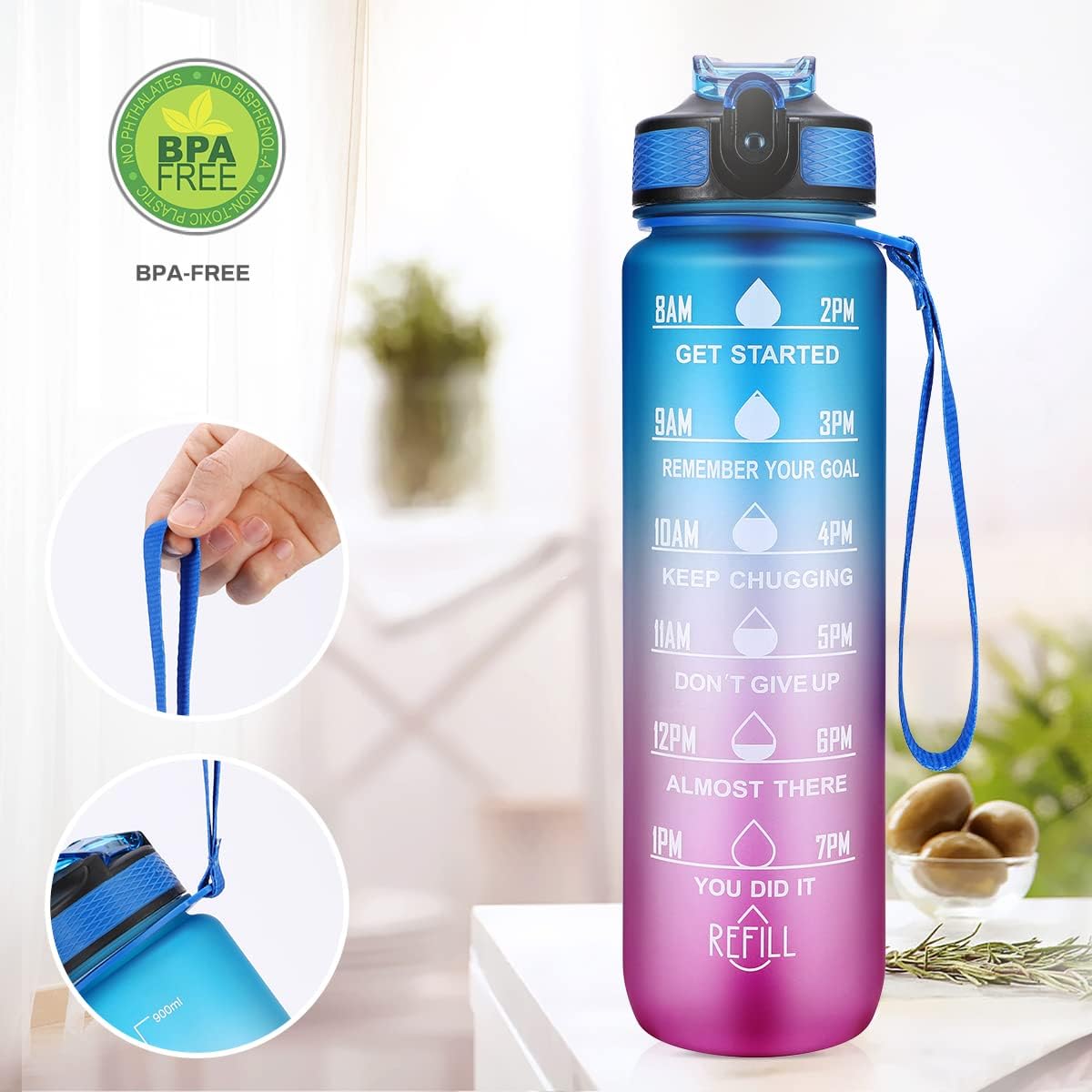 Bouteille d'eau de sport - avec paille - Gourde étanche,