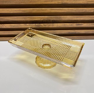 Présentoir à Gâteaux et Pâtisseries en Verre Ambré Style Rétro - Élégance Géométrique