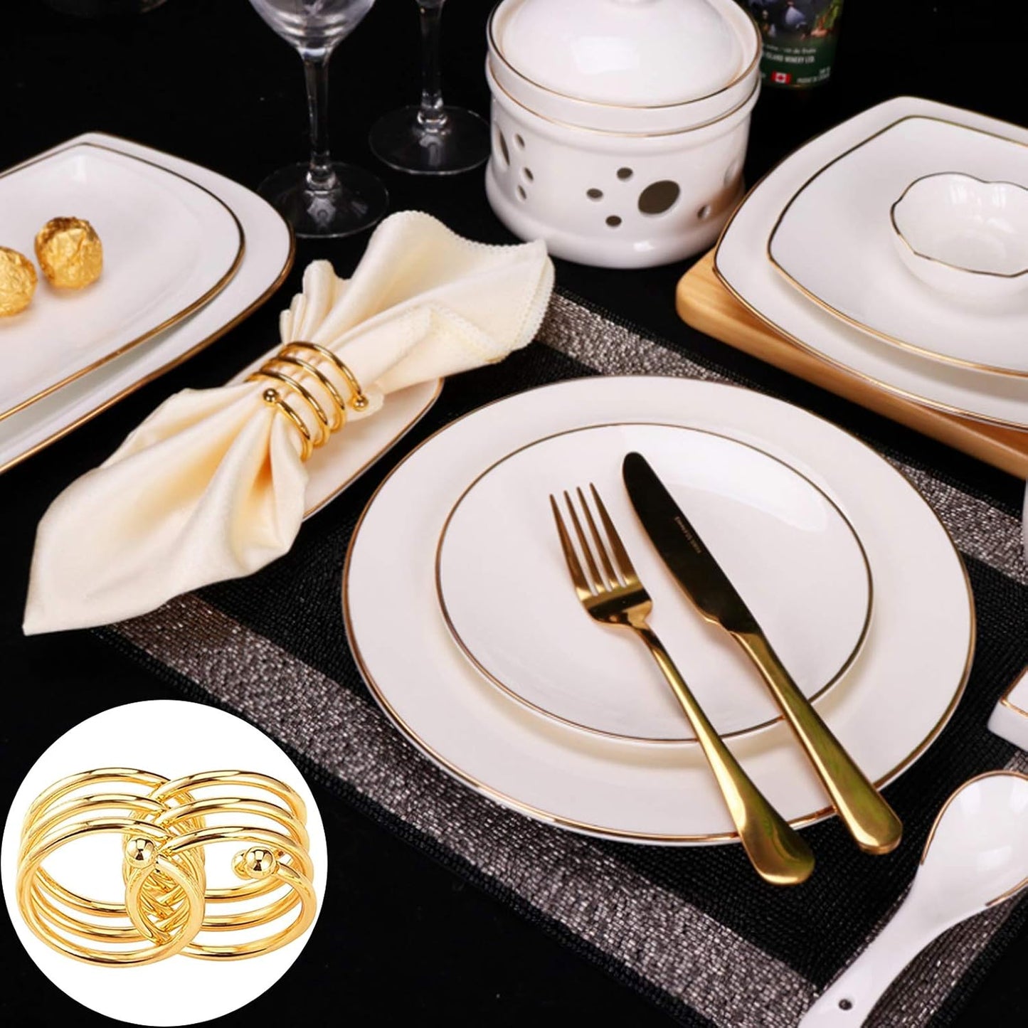 Lot de 6 anneaux de serviette en mariage, et décoration de table à manger