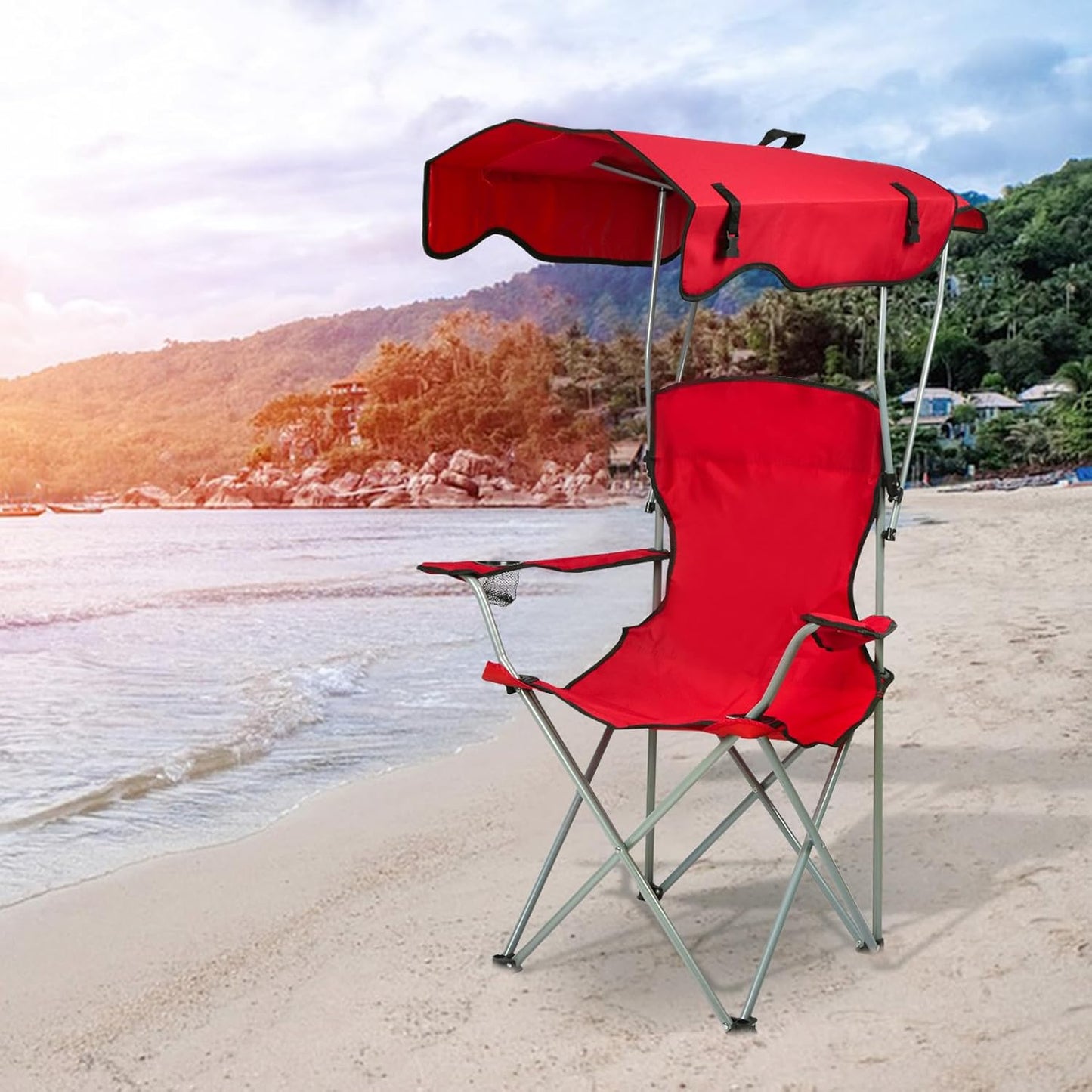 Chaise de Pêche Pliable avec Auvent Intégré – Confort et Protection Solaire