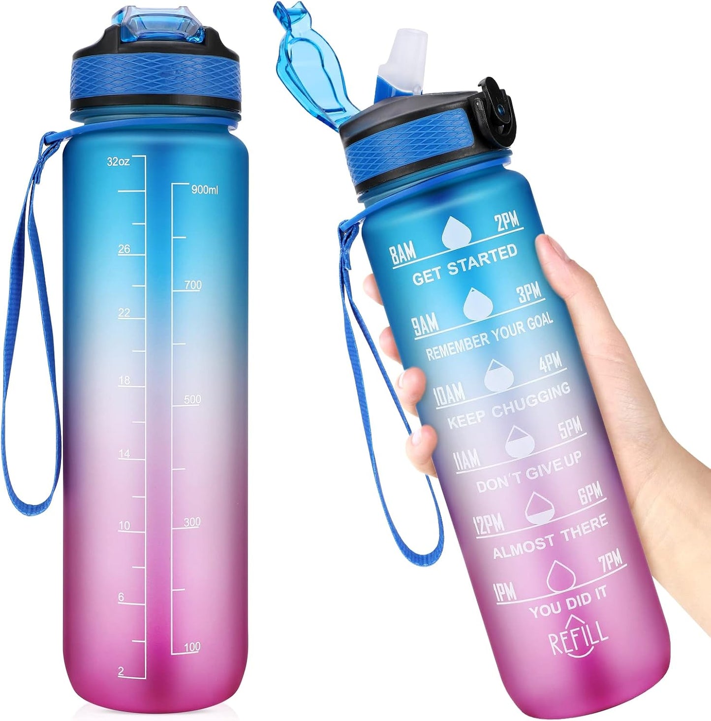 Bouteille d'eau de sport - avec paille - Gourde étanche,