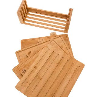 Ensemble de 4 Planches à Découper en Bambou avec Support de Rangement