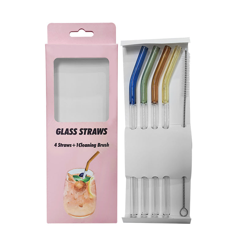 Ensemble de Pailles en Verre Borosilicate Incurvées et Réutilisables