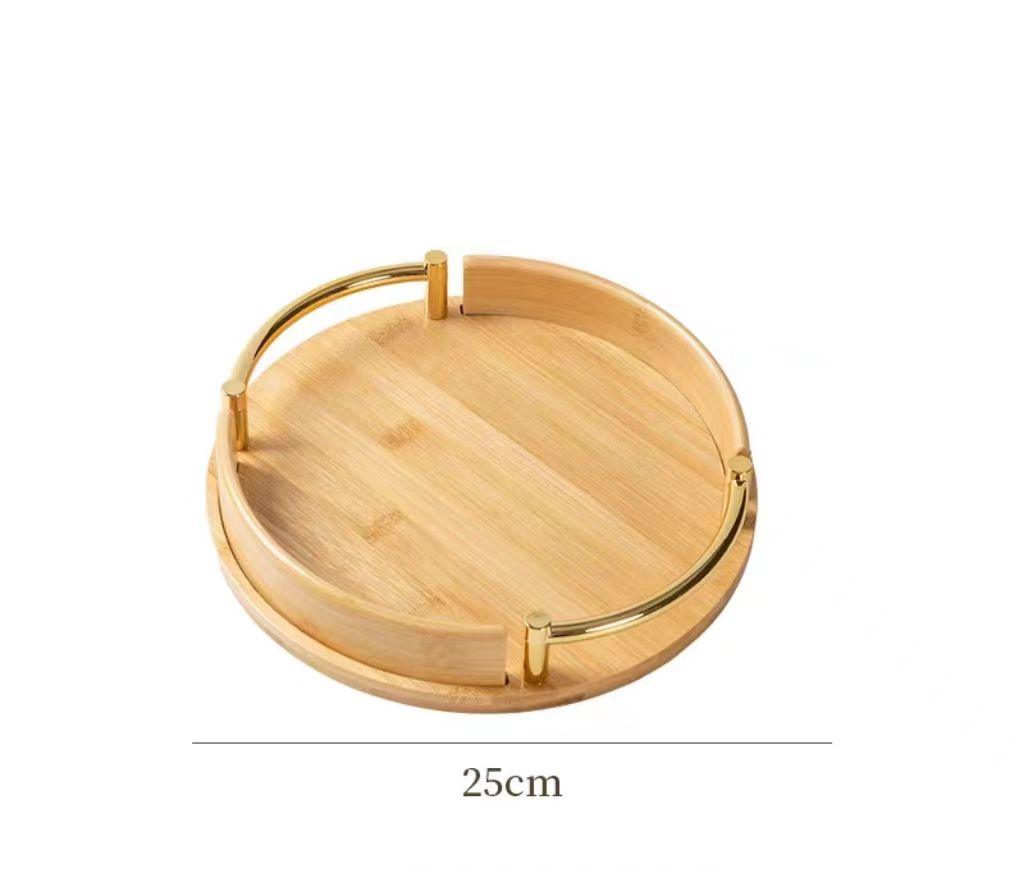 3 Plateau de Service en Bambou avec Poignée Dorée - Élégance et Praticité
