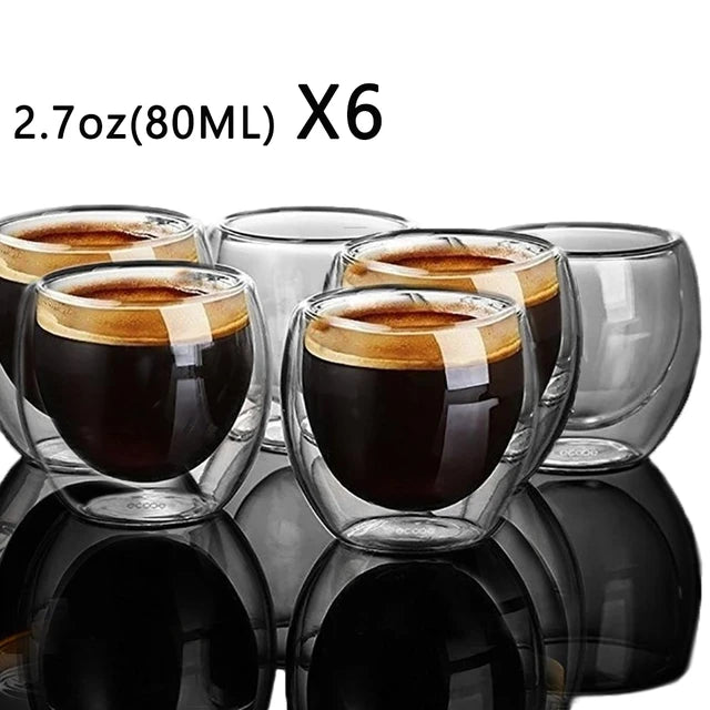 6 Tasse à café en Verre Double 80 ML