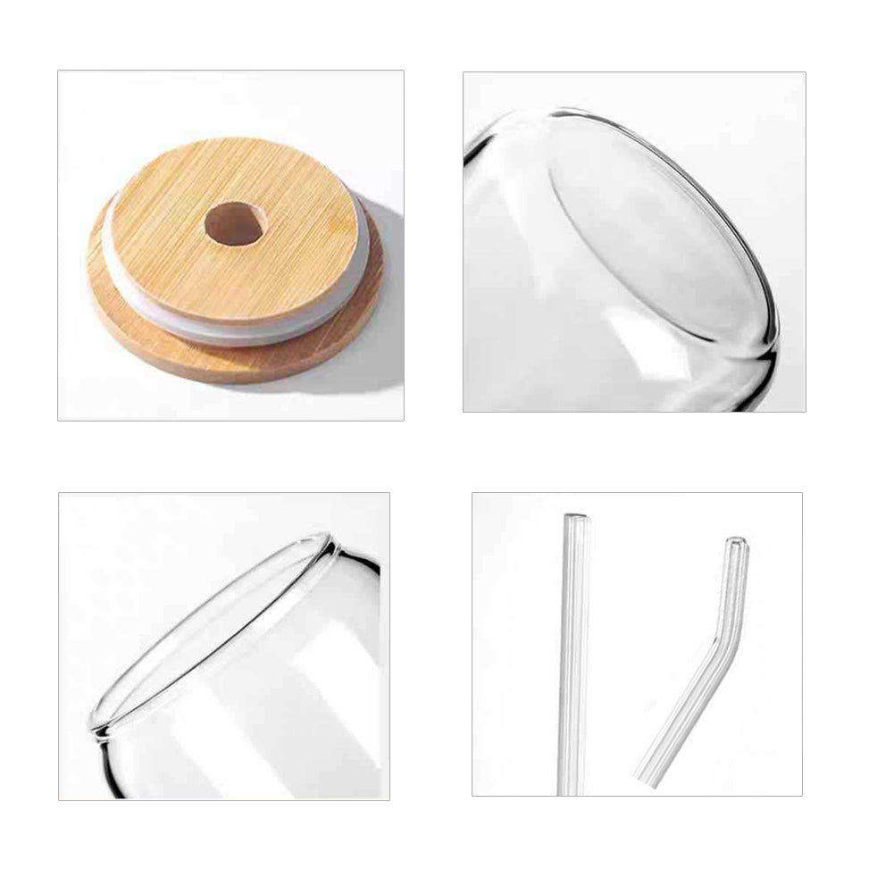 3 Bocaux en Verre 750 ML avec Couvercles, Pailles et Brosse de Nettoyage