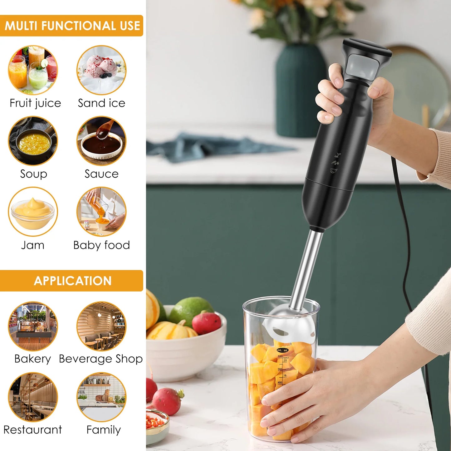 Mixeur Plongeant 4 en 1 Avec Socle En Inox Hand Mixer