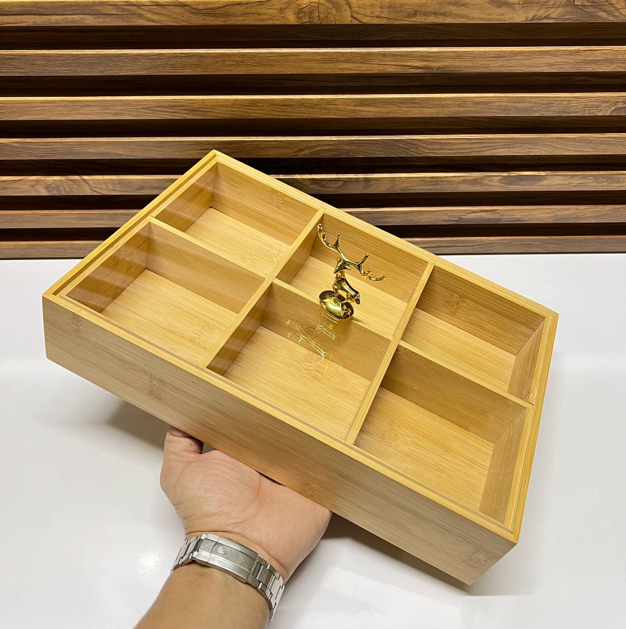 Plateau en Bambou à 6 Compartiments pour Bonbons Fruités et Snacks