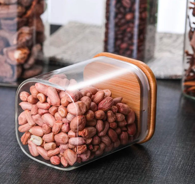 Ensemble de bocaux de conservation en verre avec couvercles en bambou