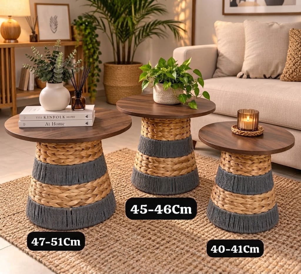 Set de 3 Tables Basses Gigognes Design Tressé Bicolore