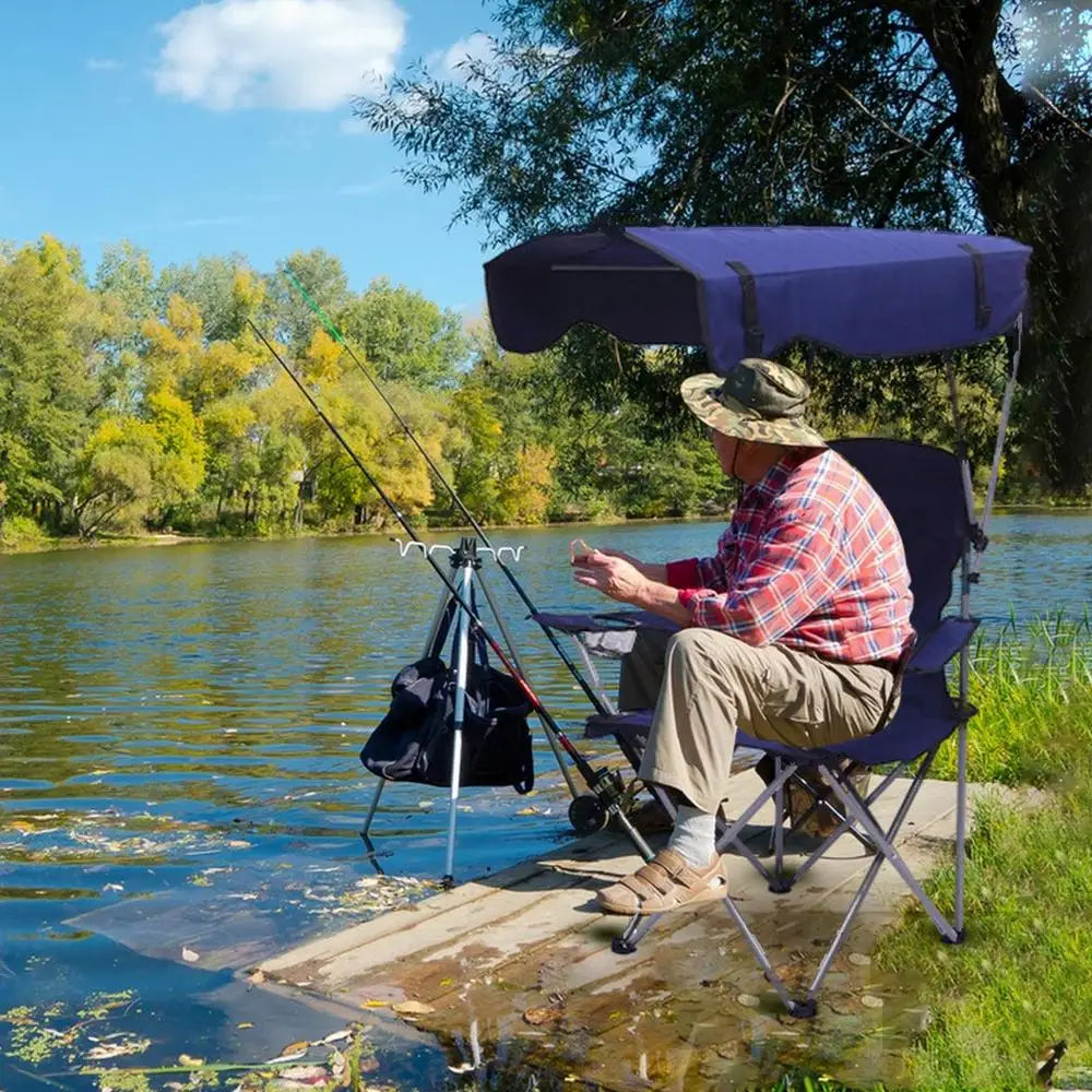 Chaise de Pêche Pliable avec Auvent Intégré – Confort et Protection Solaire