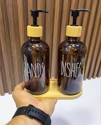 Distributeur Double en Verre et Bambou pour Savon et Liquide Vaisselle - Style et Fonctionnalité