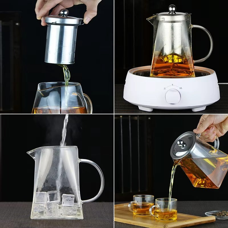Théière verre résistant à la chaleur transparent ensemble passoire en acier inoxydable