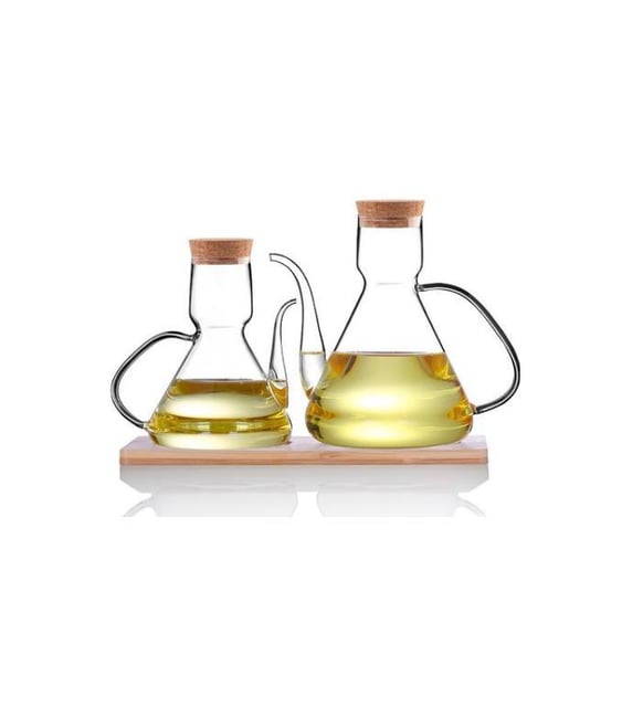 Ensemble d’Huile en Verre avec support en bois – Élégance et Précision au Quotidien