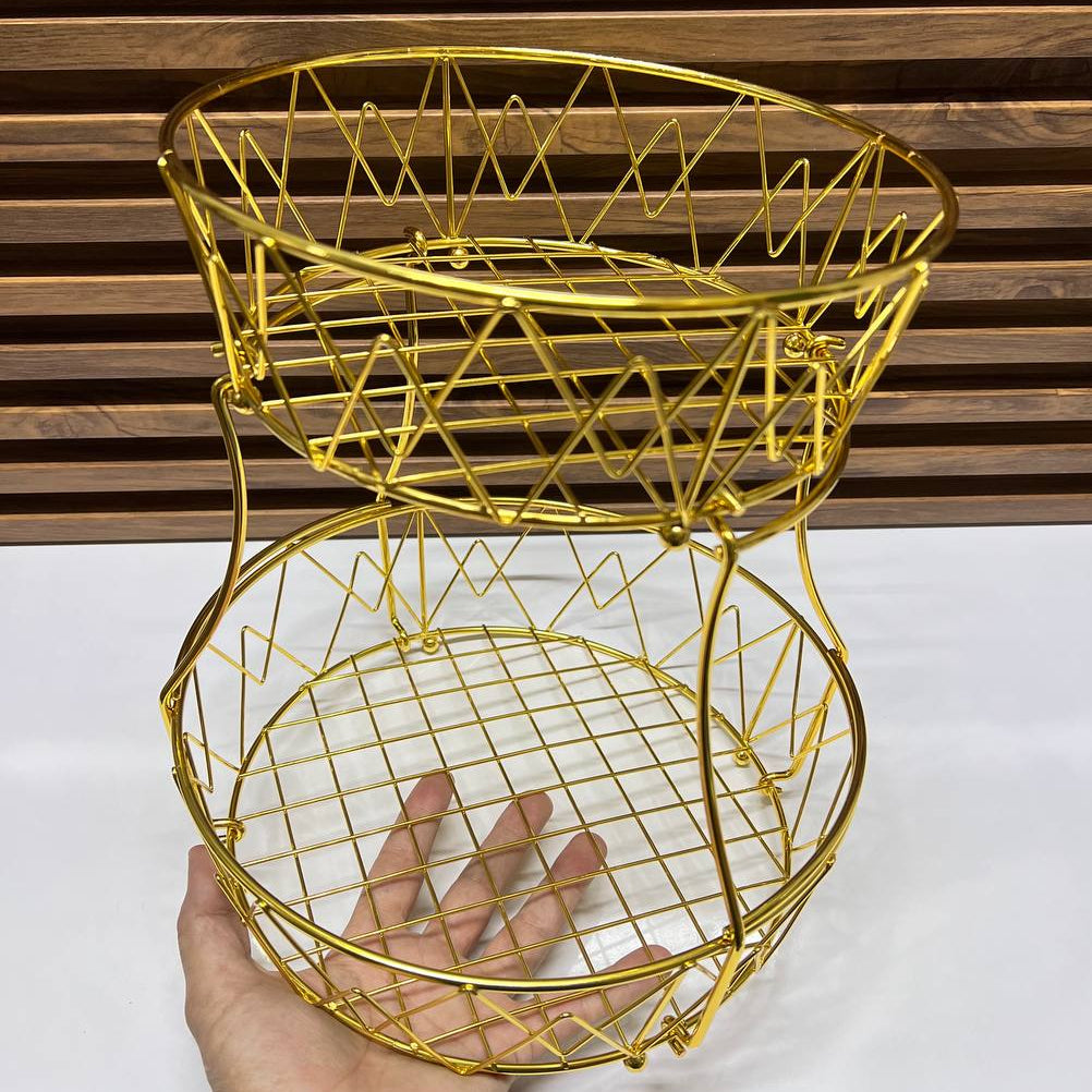 Corbeille à Fruits 2 étage Design en Métal Doré – Élégante et Moderne