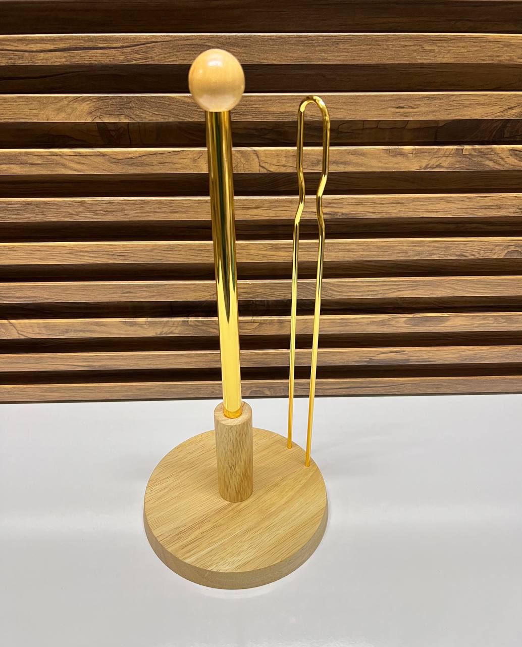 Porte-rouleau Cuisine Chic – Base Bois Clair & Or Brillant