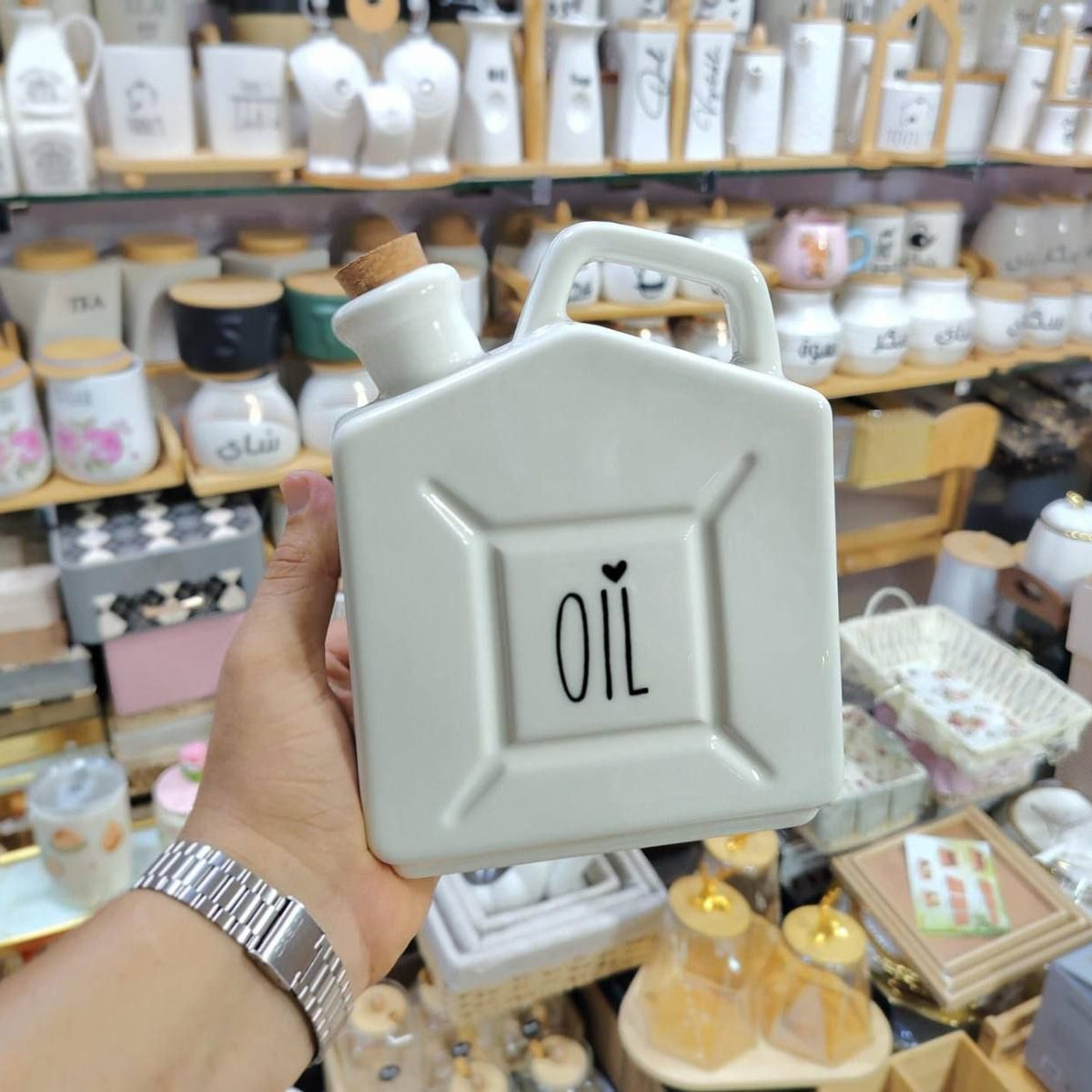 Bouteille d'Huile en Céramique Design Bidon – Huilier Original avec Bouchon en Liège