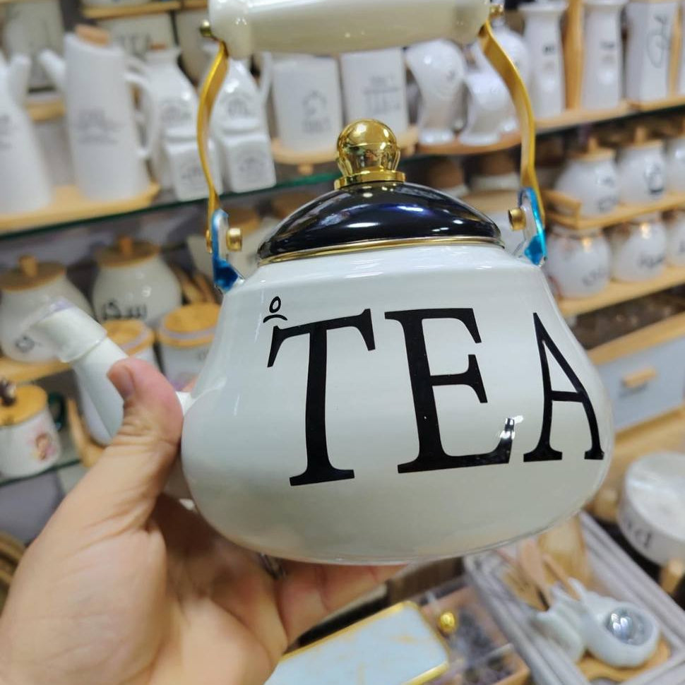 Théière Vintage en Émail avec Inscription "TEA" – Bouilloire de Style Rétro Chic