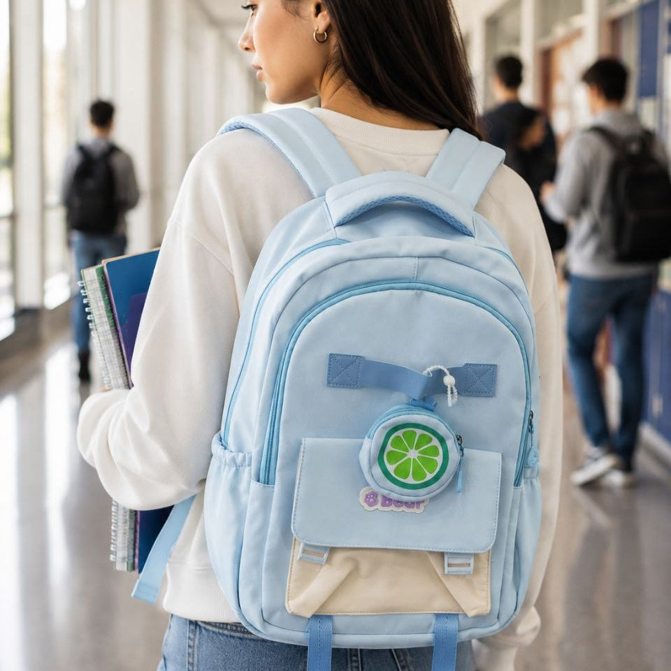 Sac à Dos Scolaire Multi-Poches avec Pochette Citron – Cartable Ergonomique et Stylé