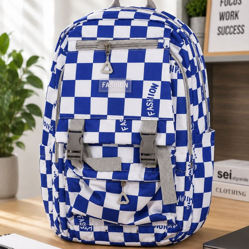 Sac à Dos Scolaire à Damiers – Cartable Ergonomique Style Urbain et Rétro