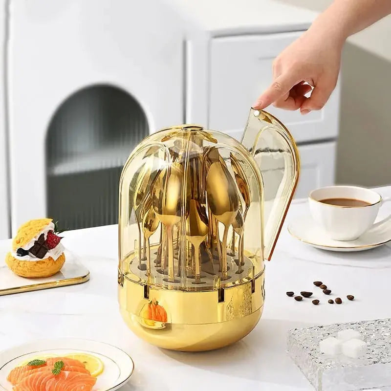 Ensemble de couverts en acier inoxydable, transparent en forme de fleur sa dorée