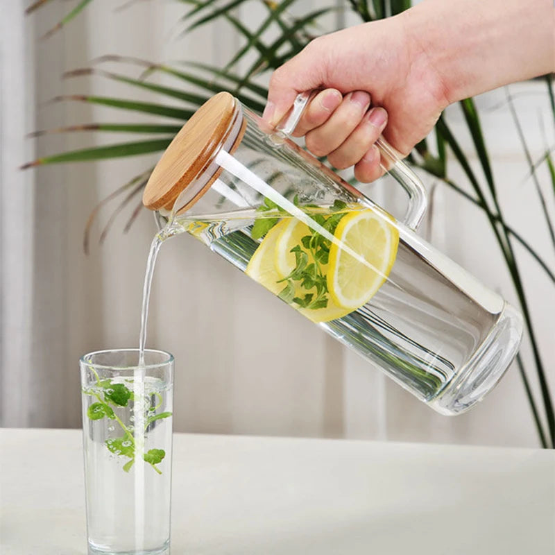 Pichet à Eau en Verre avec Couvercle en Bambou