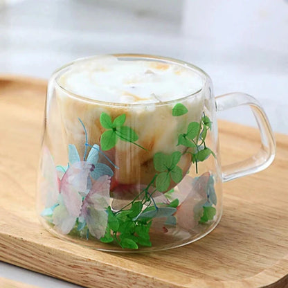 3 Tasses en Verre Floral Double Paroi 250ml – Parfaites pour Café - Couleur Mix