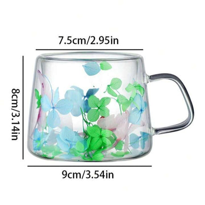 3 Tasses en Verre Floral Double Paroi 250ml – Parfaites pour Café - Couleur Mix