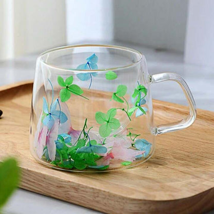 3 Tasses en Verre Floral Double Paroi 250ml – Parfaites pour Café - Couleur Mix