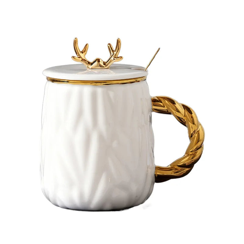 Tasse en Céramique d'Élan – Luxe et Grande Capacité pour Couple 350 ml