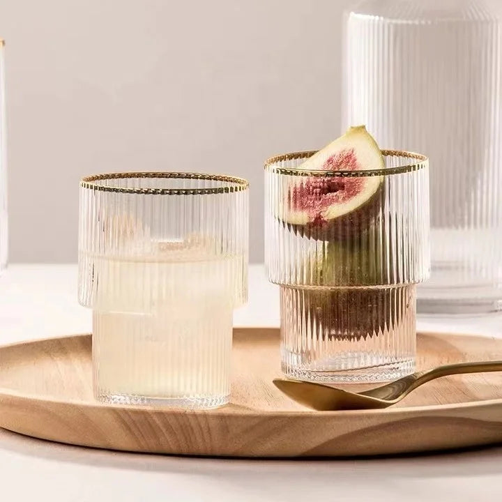 Ensemble de 6 tasses à jus en verre moderne avec bordure dorée