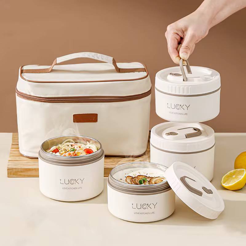 Ensemble de Boîtes à Repas Empilables Isolantes avec Sac de Transport - Style Minimaliste