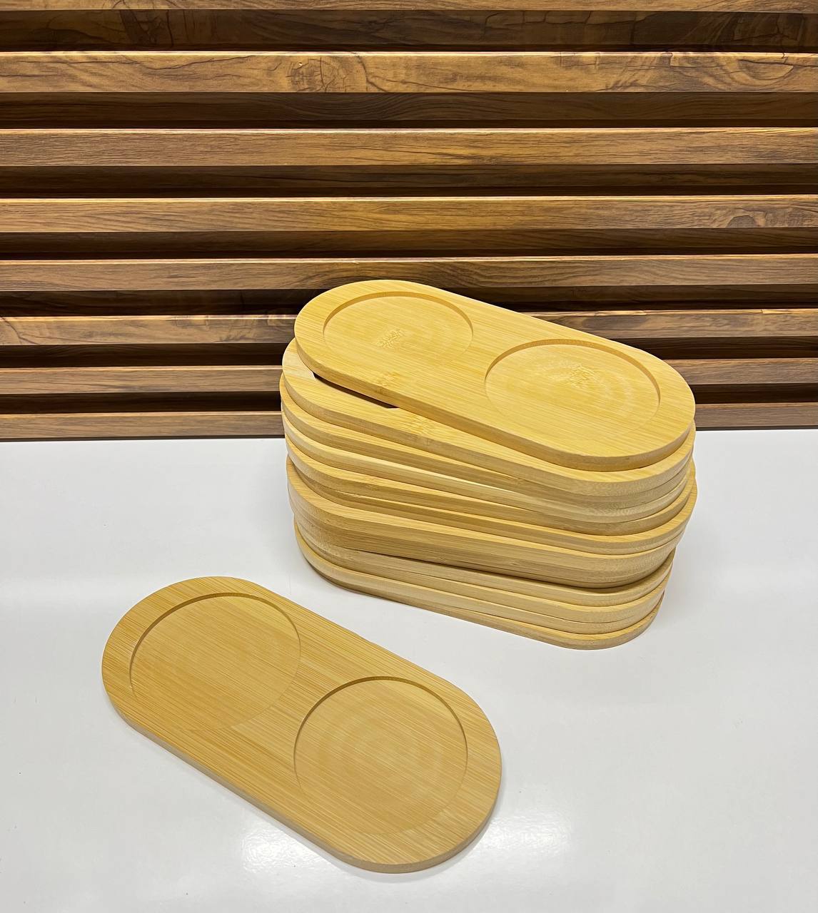 Ensemble de sous-verres / plateaux individuels en bambou - Design ovale avec double empreinte