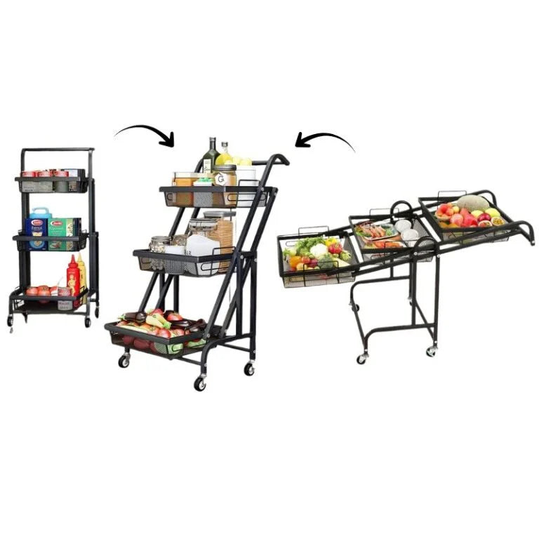 Chariot 3-en-1 Pliable et Mobile | vivana Rangement Intelligent pour la Maison