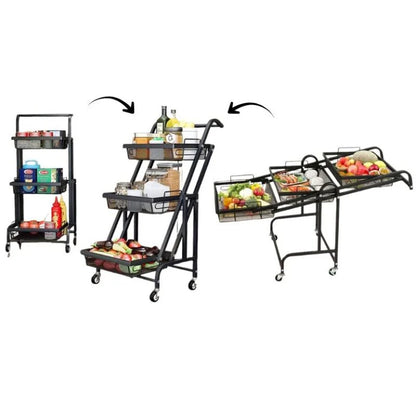 Clinson FlexiCart™ – Chariot 3-en-1 Pliable et Mobile | Rangement Intelligent pour la Maison