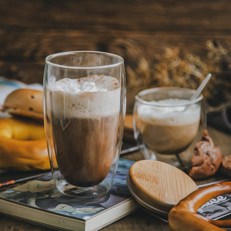 3 Tasse à café en verre résistant à la chaleur à double paroi avec couvercle fabriqué à la main