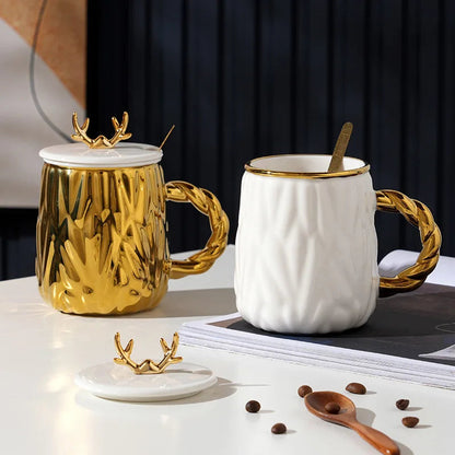 Tasse en Céramique d'Élan – Luxe et Grande Capacité pour Couple 350 ml