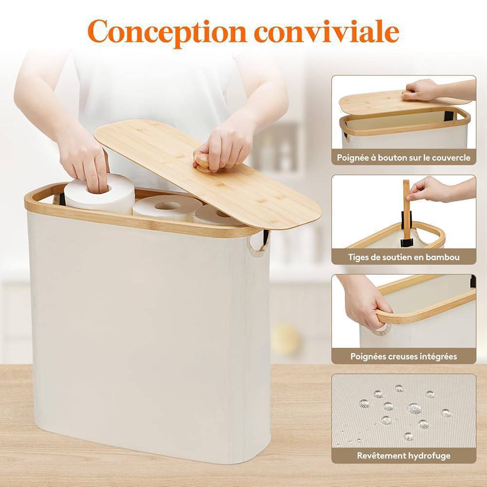Organisateur de WC Imperméable avec Couvercle en Bois
