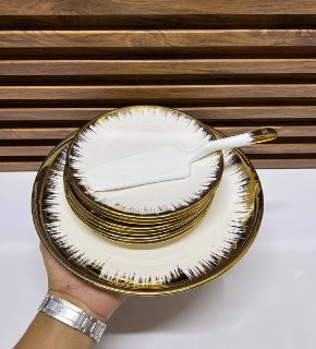 Présentoir à Desserts et Collations en Céramique Dorée