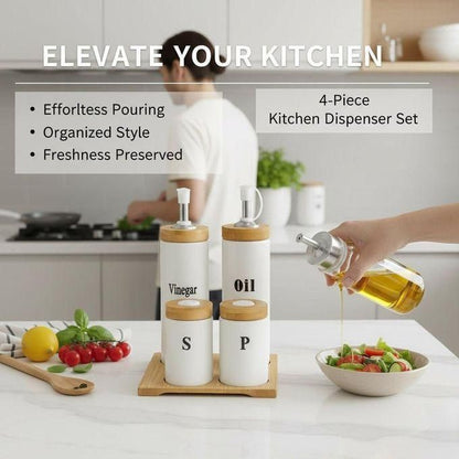 Service de Table Complet 5 Pièces : Bouteilles Huile & Vinaigre et Pots à Épices sur Support