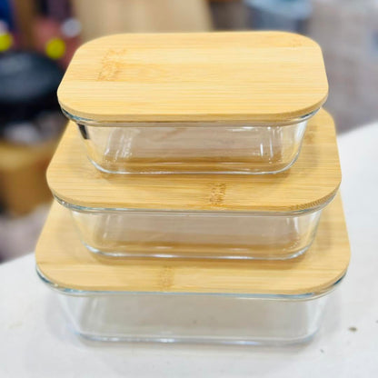 Lot de 3 Boîtes de Conservation en Verre et Bambou