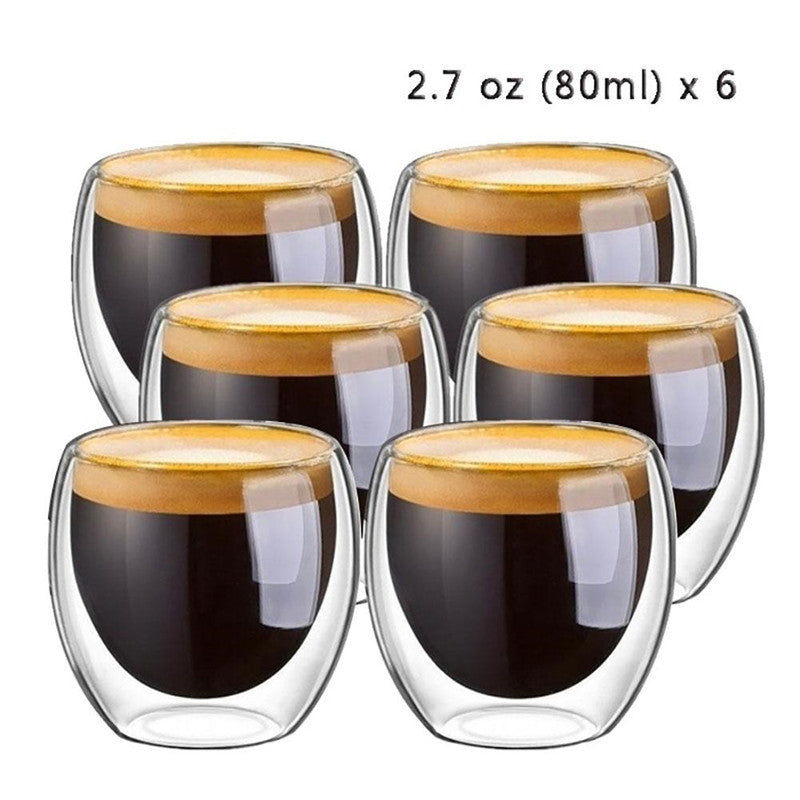 6 tasses à café en verre double paroi de 80 ml