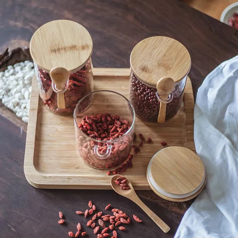 6 Boîtes de Rangement Sous-Évier avec Cuillères en Bois