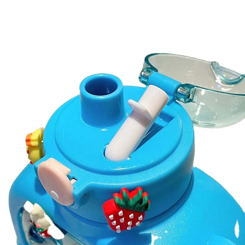 Bouteille d'eau enfant 1000ml avec motif ours et paille intégrée