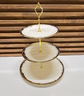 Présentoir à Desserts et Collations en Céramique Dorée