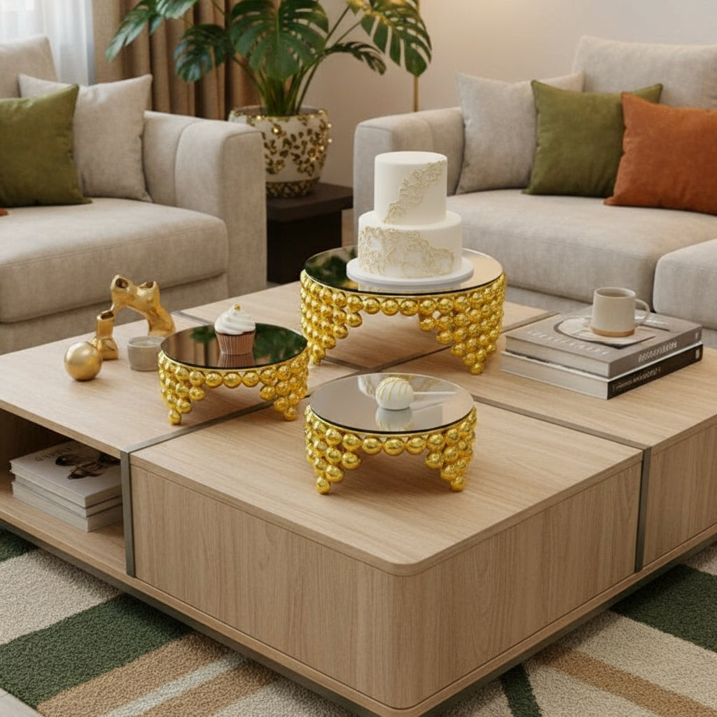 Set de 3 Présentoirs Miroir Dorés – Design Luxe